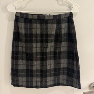 Plaid Black and Gray Women's Skirt A-line Wool with zip